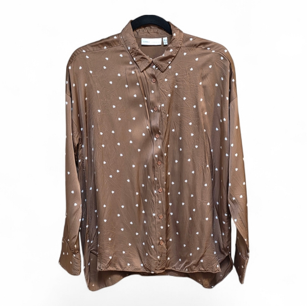 InWear Copenhagen Brown Monstera Leaf Print Viscose Button Down Blouse